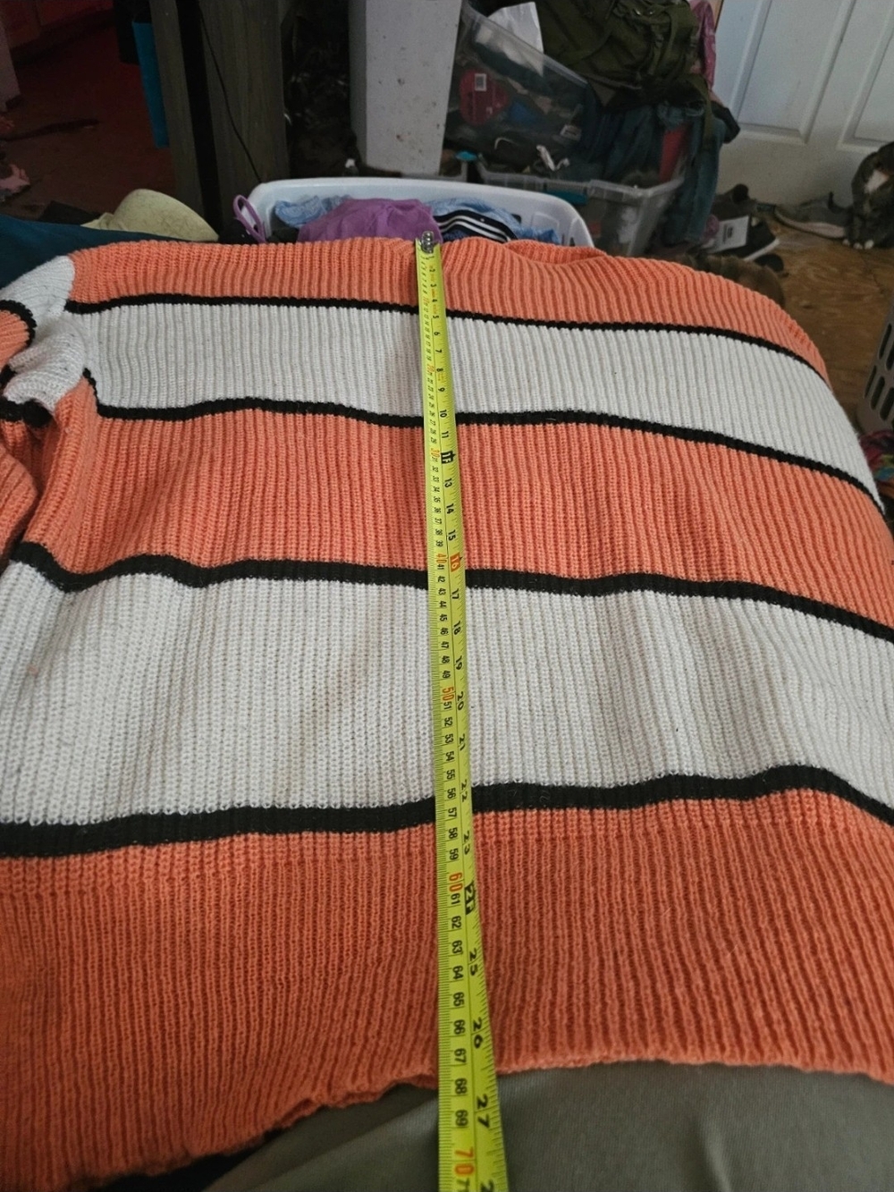 Men's Striped Crewneck Sweater - Orange & White (Temu)